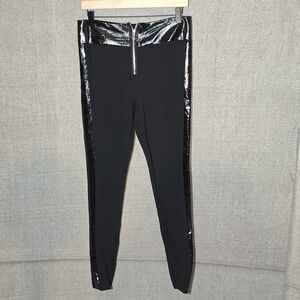 Calzedonia Black Leggings Front Zip Faux Leather Snakeskin Detail Size Large